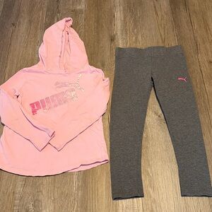 Puma Girls' Heather Gray Leggings with Pink Puma Shirt Logo Outfit